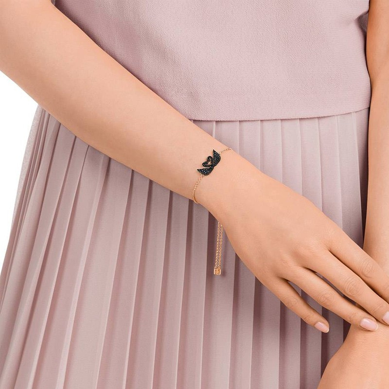 SWAROVSKI 施华洛世奇 双黑天鹅女士镀玫瑰金色手链 5344132 送恋人送朋友 人造水晶