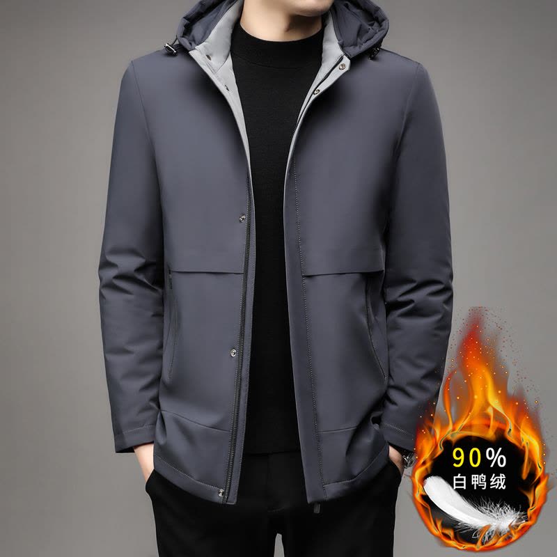 冬装羽绒服男2024新款中青年保暖冬装连帽短款学生防寒服外套不漏绒冬季90白鸭绒羽绒服男士可脱卸帽保暖加厚外套图片