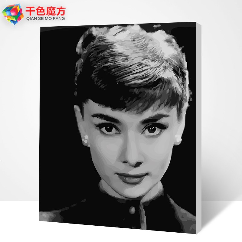 diy数字油画客厅卧室人物明星抽象画填色装饰油彩画奥黛丽赫本