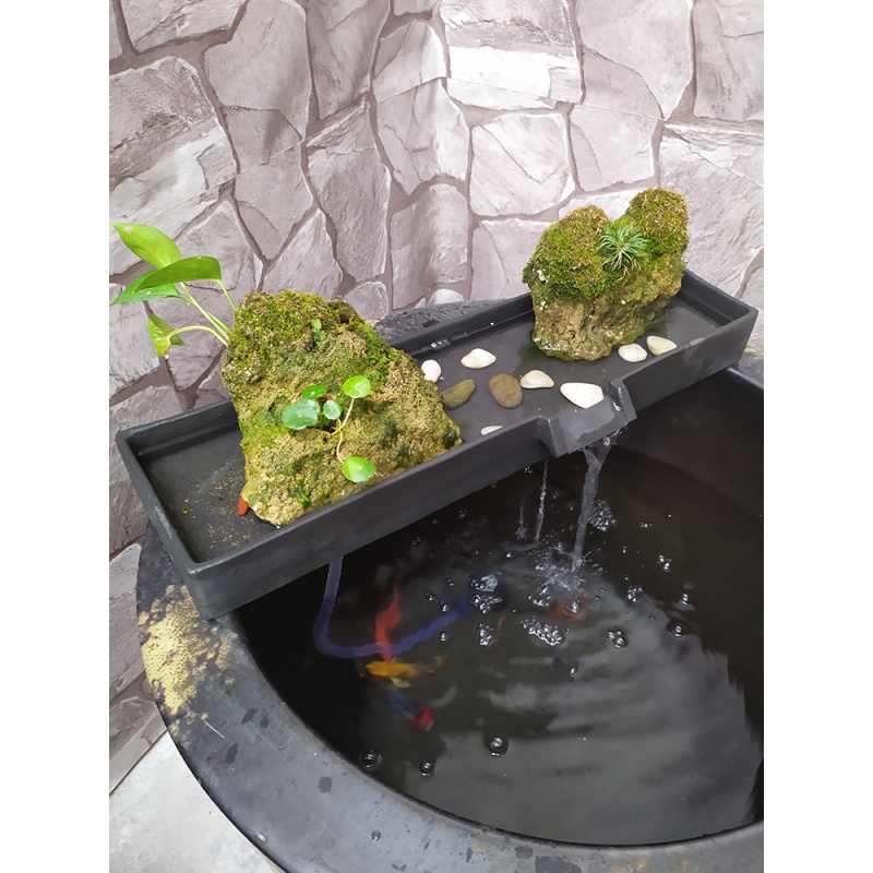 景德镇陶瓷流水客厅室外鱼缸搭配景观养鱼加氧上水石板盆搭配摆件 三维工匠 40cm中号流水板黑色高清大图