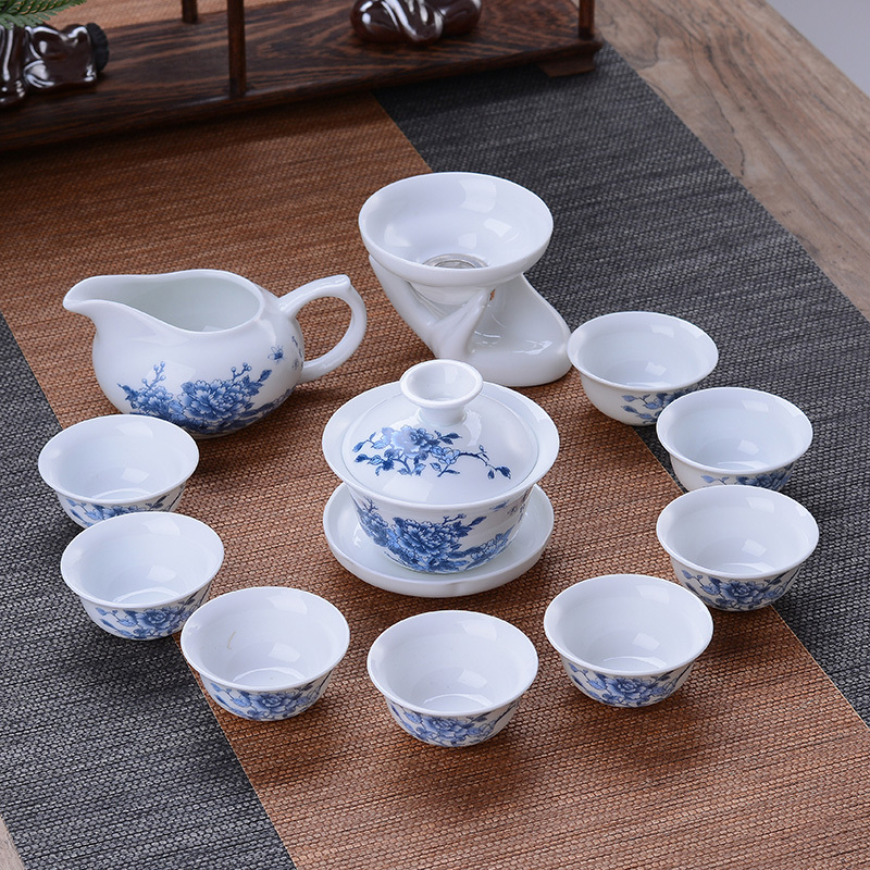 [补贴10%]茶具套装青花陶瓷家用泡茶器功夫盖碗整套简约办公室会客茶杯特价高清大图