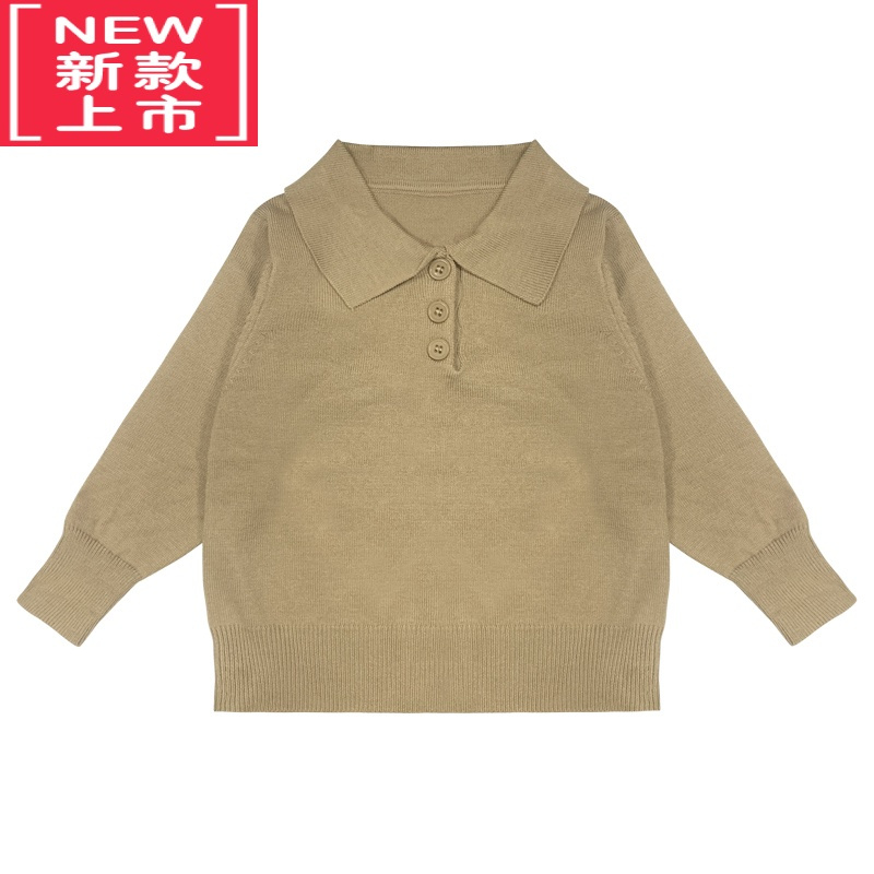 可莉允男童春秋毛衣2022新款儿童舒适宽松polo小翻领针织衫男宝宝打底衫