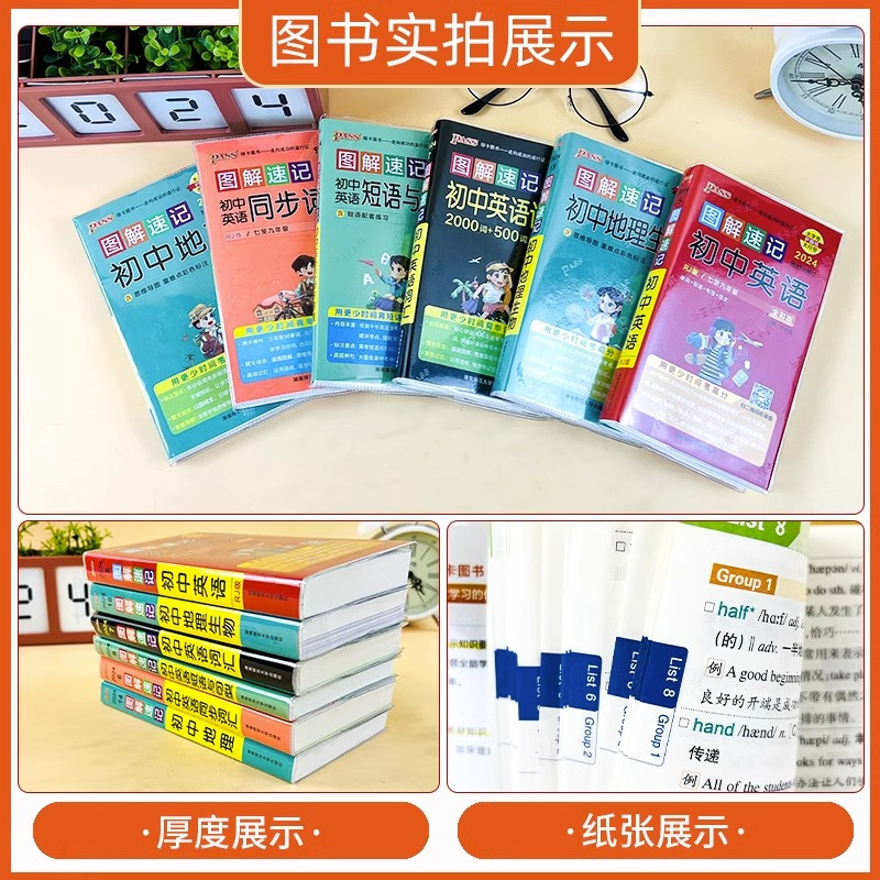 [八年级]语数英物政史地生8本 初中通用 [正版]2024版绿卡图书图解速记初中数理化图解速记初中古诗文英语词汇全彩版初
