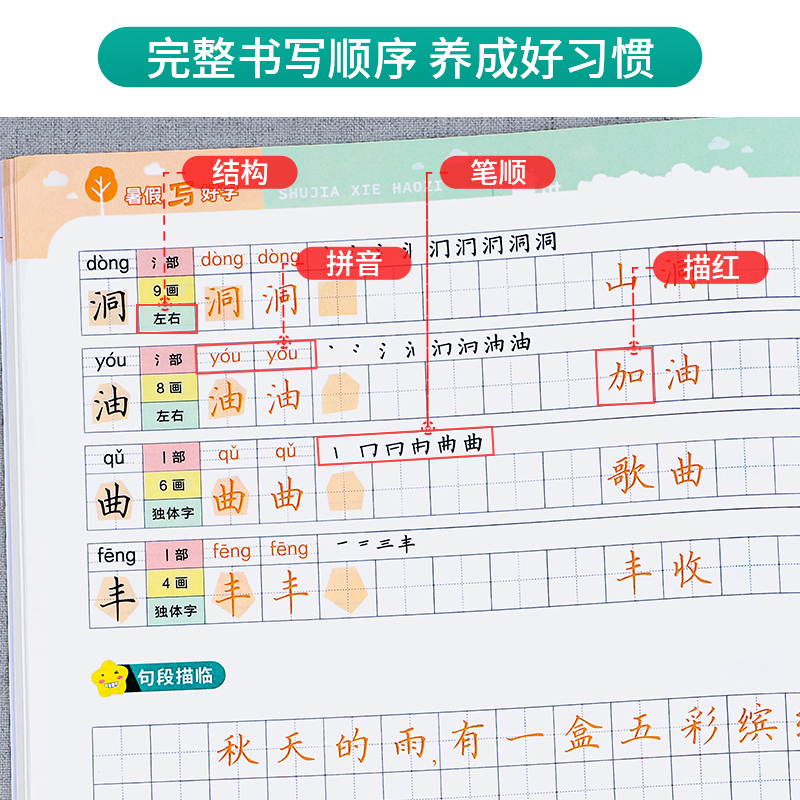 暑假写好字+语数英暑假试卷[四升五]全4册 [正版]暑假写好字一升二升三升四升五升六年级字帖练字帖小学生一二三四五年级上高清大图