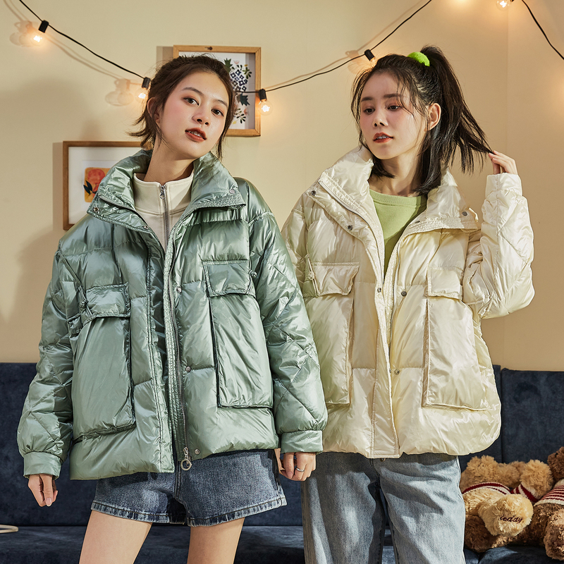 唐狮冬季女新款立领小个子短款工装羽绒服时尚百搭暖冬厚外套