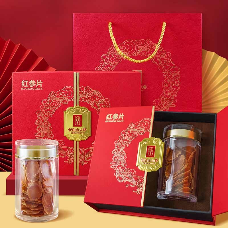 长白山人参红参片好参皂苷丰富片薄通透红参片礼盒100g*1桶