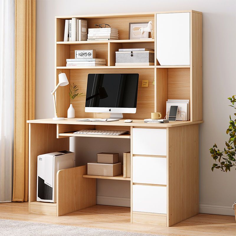 普通款60cm新枫樱木色学习桌书柜一体电脑桌子椅子一套书桌书架组合