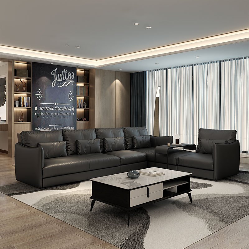 唐臻北欧风格真皮沙发头层牛皮组合大户型客厅高档定做转角皮质大沙发