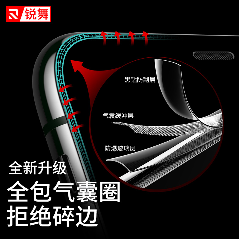 锐舞苹果11钢化膜iphonex手机xsmax全屏promax覆盖xs贴膜xmax蓝光xr全包气囊防摔全包边屏保por保
