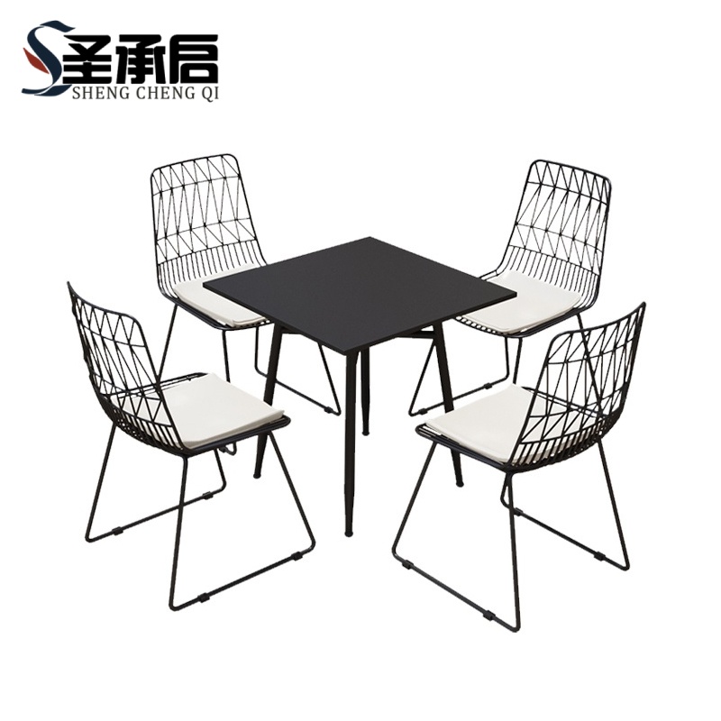 圣承启 桌椅 黑色方桌+4椅 套