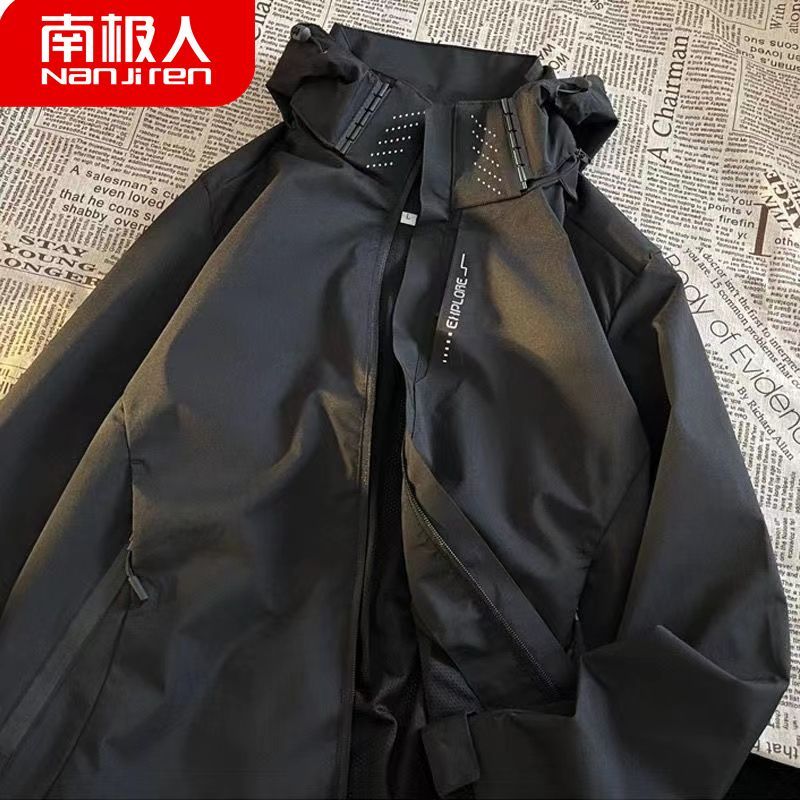 美式冲锋衣秋冬加绒加厚户外防风防水外套男港风运动男高清大图