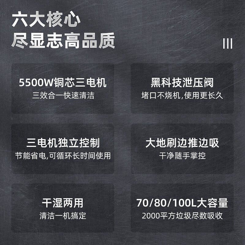 志高(CHIGO)5500W大功率吸尘器工业用强力大型工厂车间粉尘大吸力吸尘机70L升级款推吸款图片