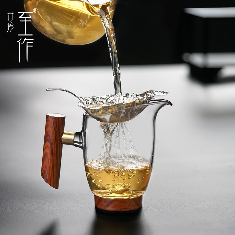 家柏饰(CORATED)玻璃茶海实木侧把公道杯镀金倒茶器D银饰分茶器礼盒190165z高清大图