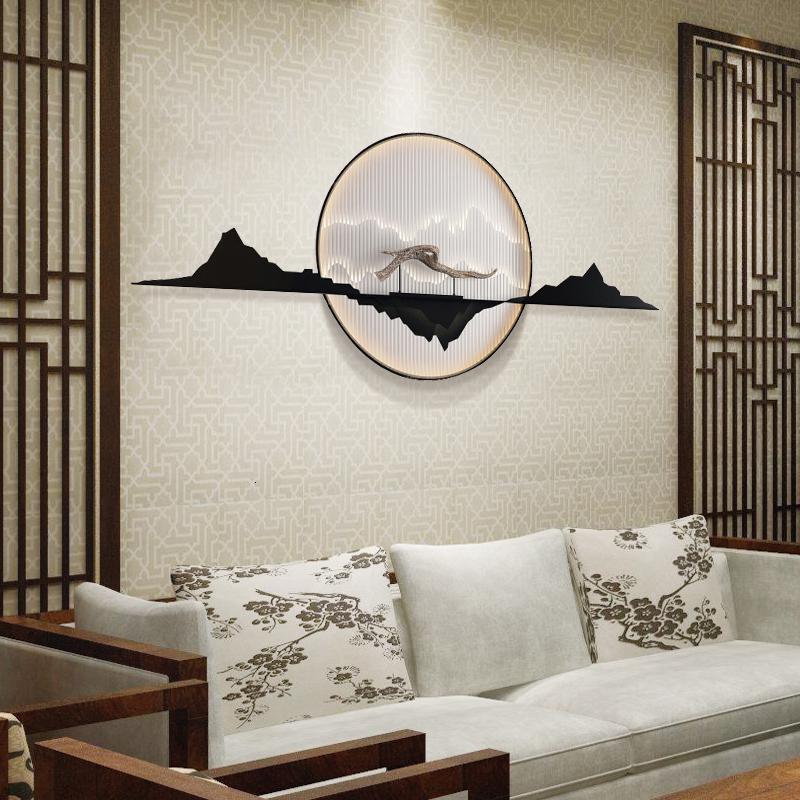 新中式轻奢客厅墙面挂件沙发背景墙铁艺装饰壁挂卧室餐厅墙上壁饰 三维工匠 120*60cm暖白灯高清大图