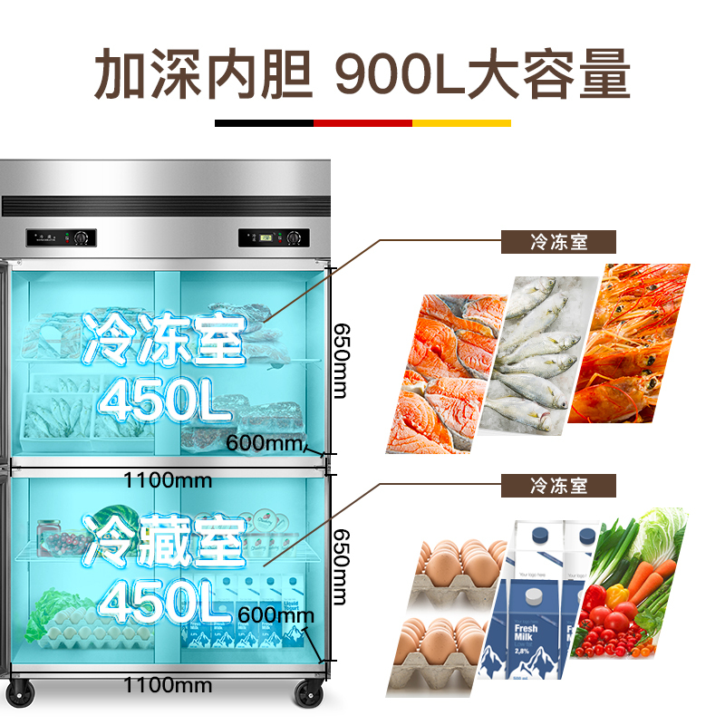 德玛仕(DEMASHI) 冰柜商用四六门展示柜 冷藏 立式冷冻保鲜柜 厨房冰箱冰柜 四门-BCD-900A 全冷藏冰柜