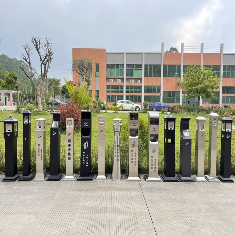 户外落地可固定烟灰缸垃圾桶吸烟区烟头烟蒂筒不锈钢灭烟柱烟灰柱 YD-14 烤漆高清大图