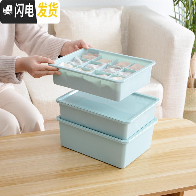 三维工匠内衣裤收纳盒塑料内衣内裤袜子储物整理盒衣服收纳箱高清大图