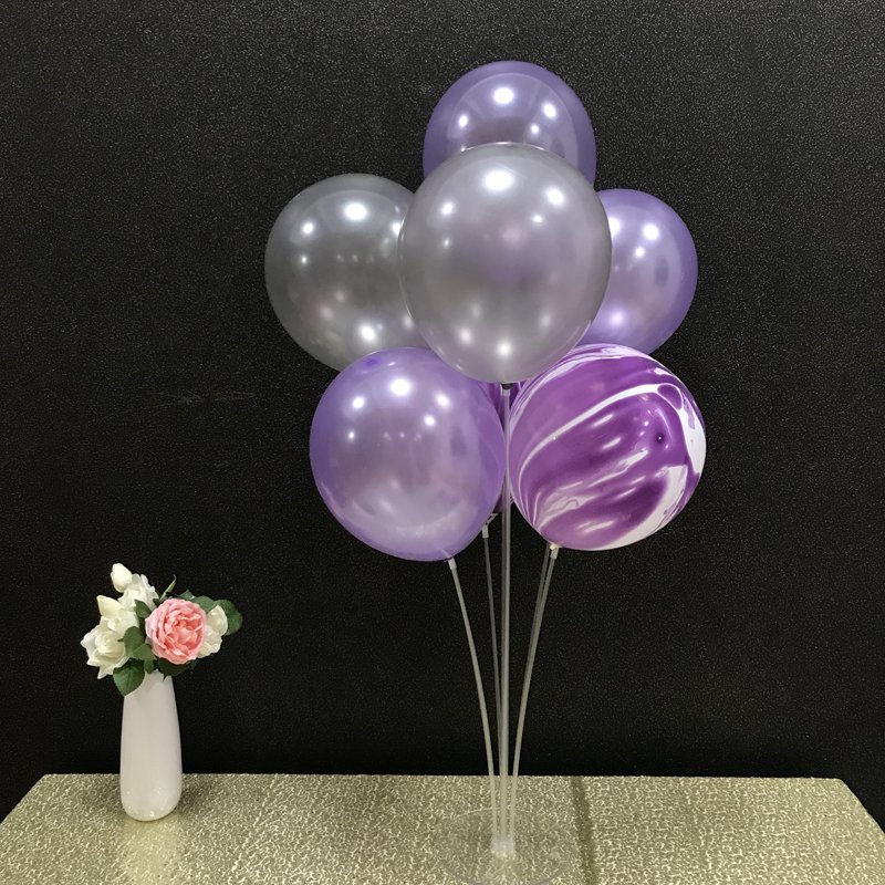 透明亮片气球摆台桌飘黑金INS生日布置彩色亮片气球支架桌摆气球
