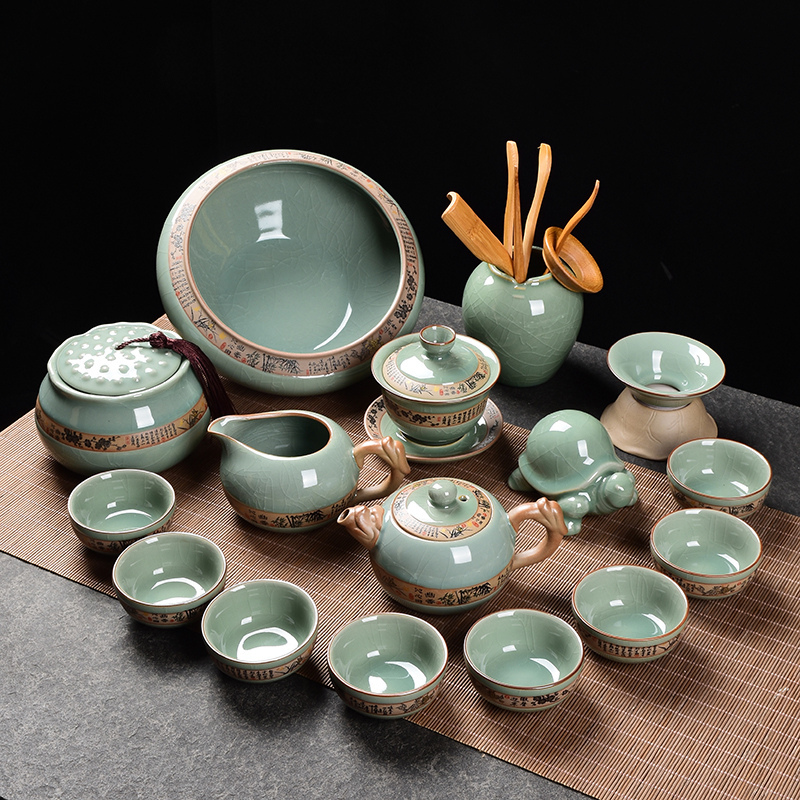 陶瓷功夫茶具套装茶杯家用哥汝窑泡茶壶盖碗道整小套装办公室会客|台