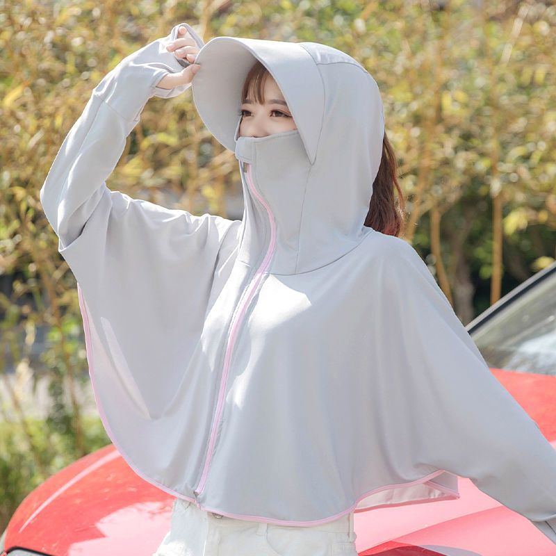 防晒衣女2021新款夏季冰丝外套女防晒开衫骑车防紫外线防晒服长袖 蓝色(普通帽檐) 80-130斤