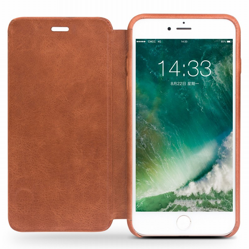 Apple/iphone7p/8p手机壳保护真皮套 适用于苹果7plus/8plus手机套 纤薄翻盖浅棕