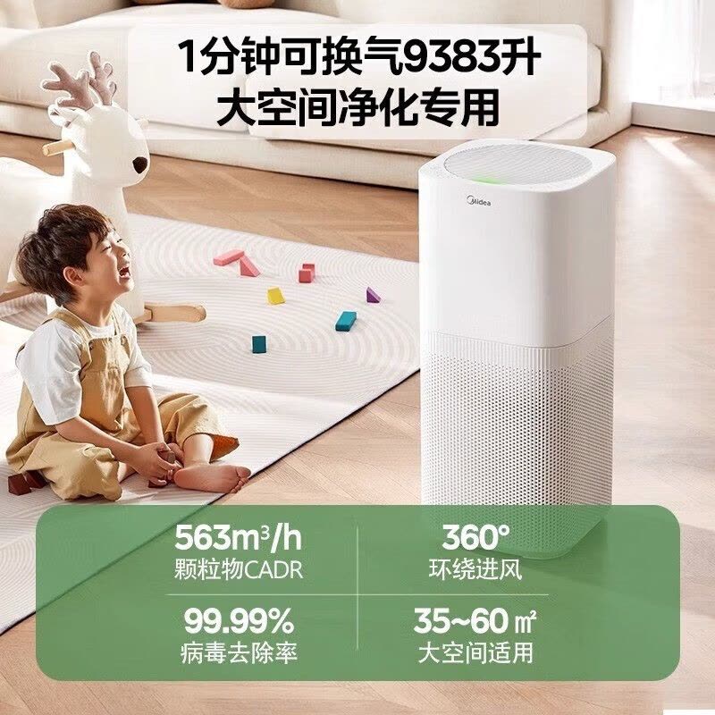 美的(Midea)空气净化器家用客厅除甲醛卧室内二手烟大空间智能净化病毒细菌 宠物母婴适用JHQ-P500图片