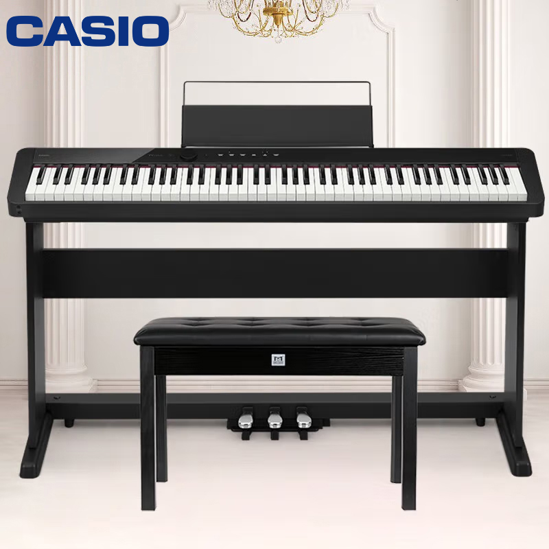卡西欧(CASIO)电钢琴PXS1100智能触摸屏88键重锤电子钢琴 PXS1100黑色+木质琴架+三踏板+琴凳礼包