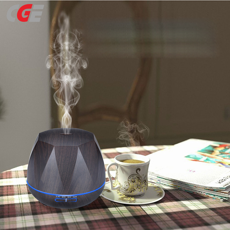 创意 七彩灯光香薰机加湿器 卧室办公多用加湿器 300ML菱形静音 木纹超声波香薰机加湿器创意新颖家用补水 黑木纹
