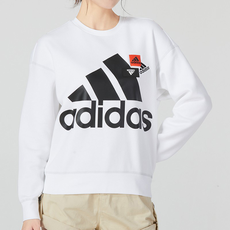 adidas Brd Swt Oct 运动休闲Logo圆领套头衫长袖卫衣 女款 白色 HM5298