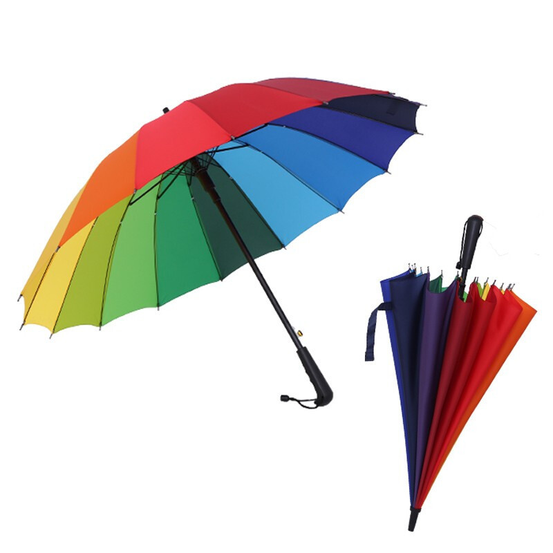 直杆彩虹雨伞 DX1223 长柄16骨晴雨伞超大伞面碰击布(把)