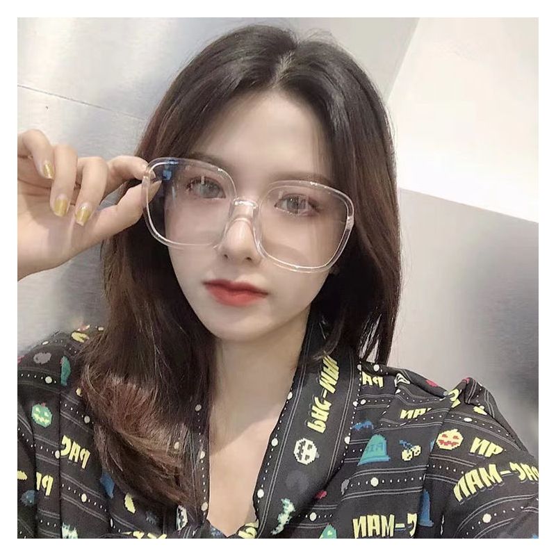 瘦小红书方形镜框眼镜框网红款女大韩版潮脸素颜显复古超大框黑色|大黑框-亮黑色 单眼镜