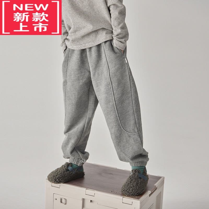 可莉允22秋冬儿童拉绒运动裤男女童加厚保暖柔软卫裤简约慵懒束脚裤保暖裤图片
