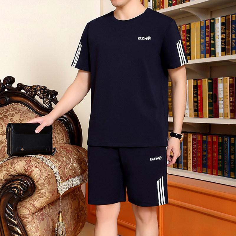 夏季运动套装男短袖运动服装中年男士爸爸休闲运动装中老年宽松薄