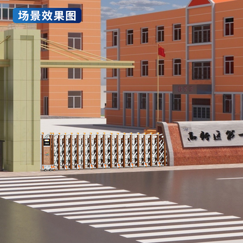 CJ-SSM007智能铝合金伸缩门学校小区工厂电动大门推拉门自营高清大图