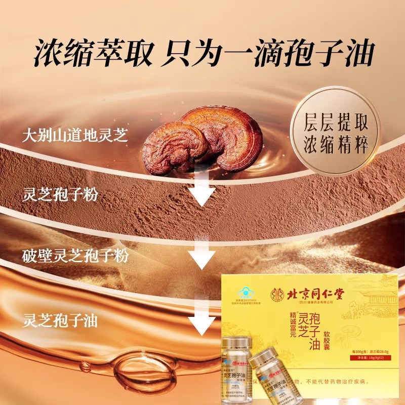 北京同仁堂灵芝孢子油软胶囊2瓶礼盒装送礼佳品增强免疫力抵抗力长辈过节滋补营养官方正品