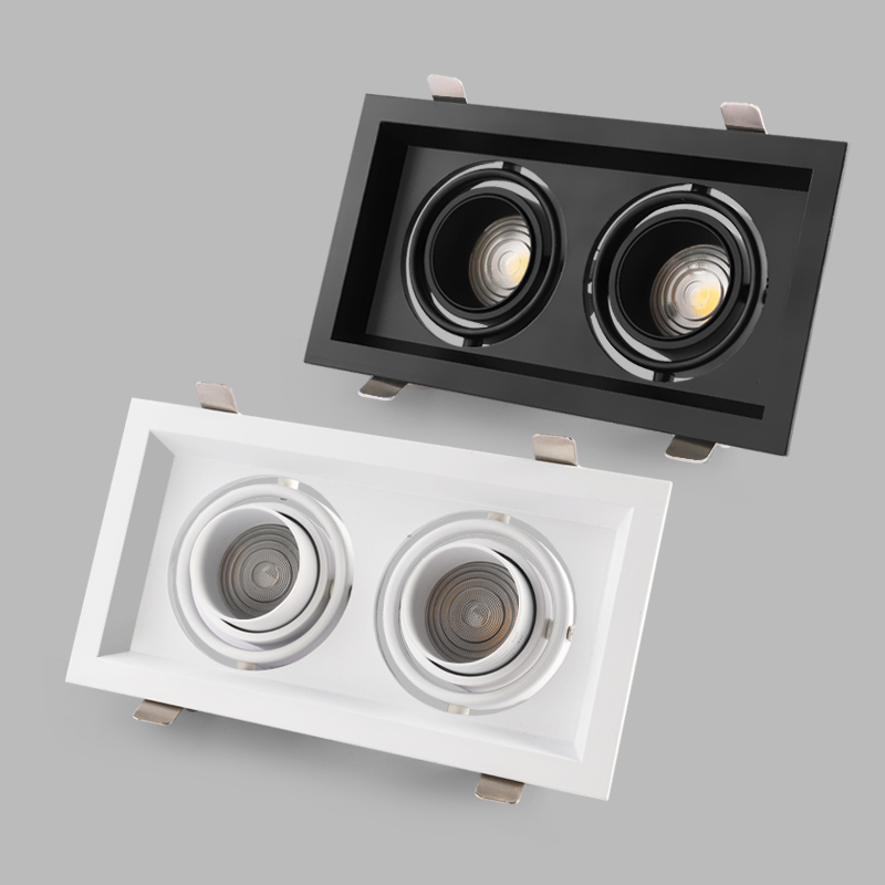 变焦斗胆灯cob双头闪电客嵌入式射灯led天花灯聚光可调方形格栅筒灯