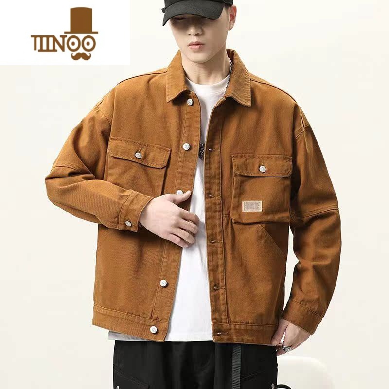 YANXU美式复古多口袋牛仔外套男潮牌宽松百搭工装夹克2023秋季上衣高清大图