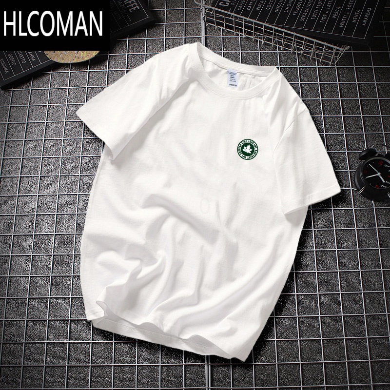 HLCOMAN港风简约枫叶短袖t恤男潮牌ins半袖百搭宽松小众风痞帅风上衣