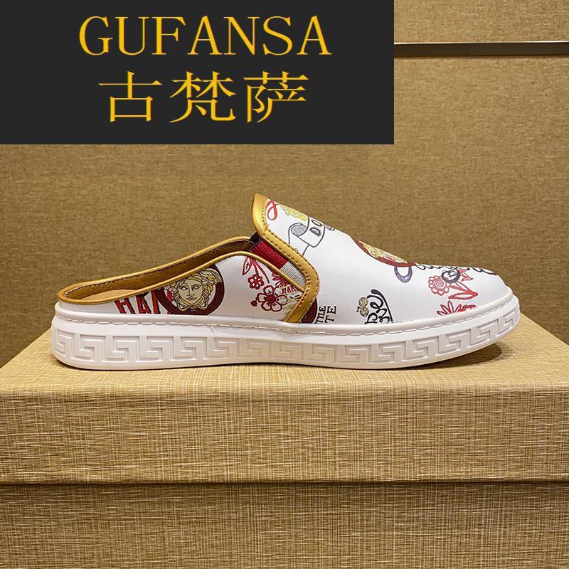GUFANSA法国奢侈品牌 欧洲上流名士高端品牌瓦萨琪一脚蹬男鞋欧洲站新款潮鞋美人头小白鞋子男头层牛皮乐福鞋
