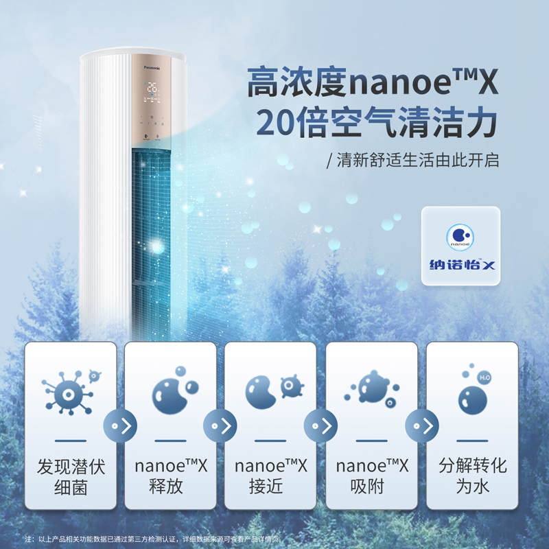松下空调 净悦星 3匹圆柱立式柜机 新一级能效 20倍纳诺怡 WIFI智控 电辅加热 松下原装压缩机 JM72F310N