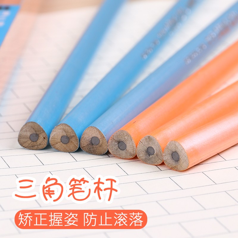 中华 中三角HB学生铅笔办公铅笔12支盒装三角杆铅笔6701蓝色考试专用儿童铅笔握笔舒适开学礼物文具高清大图