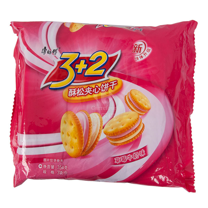 康师傅 3+2酥松夹心饼干(草莓牛奶味)354g/袋