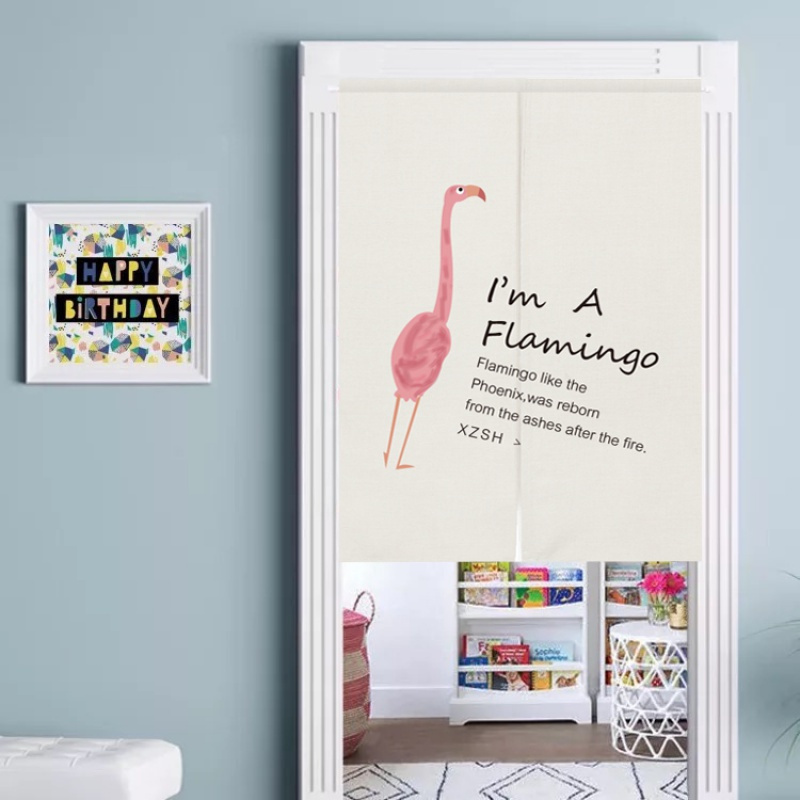 美帮汇帘隔断帘棉麻布艺挂帘日式厨房小窗帘卧室半帘北欧短帘装饰帘子 字母火烈鸟 定制尺寸（联系客服）对开式