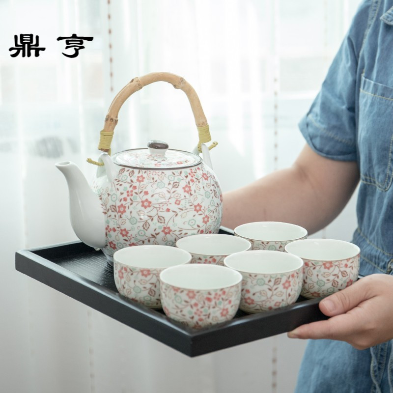 鼎亨日式提梁壶茶具整套功夫茶具大容量陶瓷茶壶小茶杯餐厅泡茶具