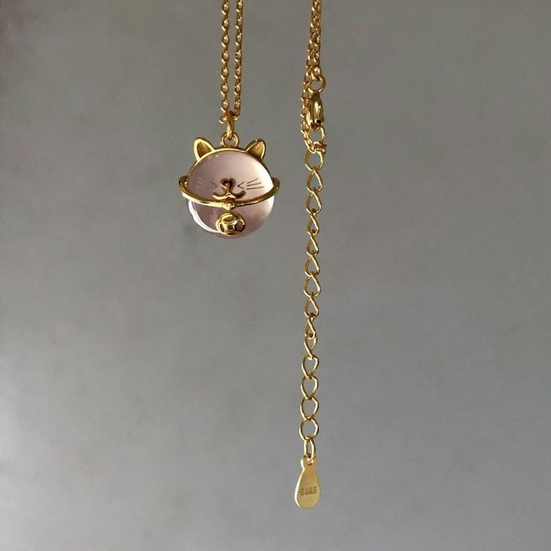 粉色可爱招财猫项链女锁骨链简约小清新猫咪玉髓吊坠饰品招财猫项链