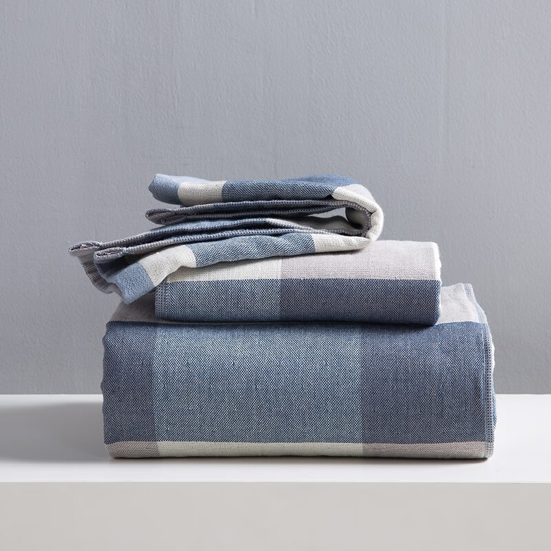 多喜爱毛巾礼盒套装纯棉格子 格调毛巾 三件套(蓝)