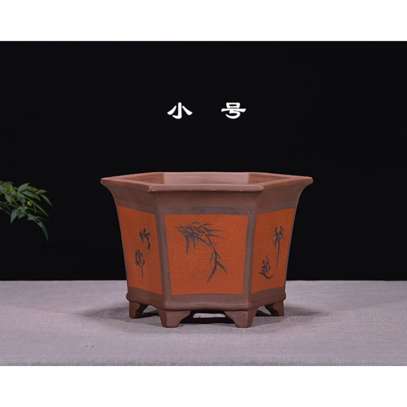 紫砂四方点彩兰花盆八角形古达盆景盆铁树植物陶瓷花盆