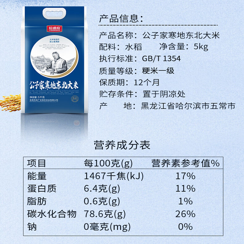 裕道府 公子家寒地东北大米5kg*袋高清大图
