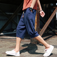 亚麻七分裤男短裤夏天韩版时尚休闲宽松大裤衩沙滩中裤子7分夏款