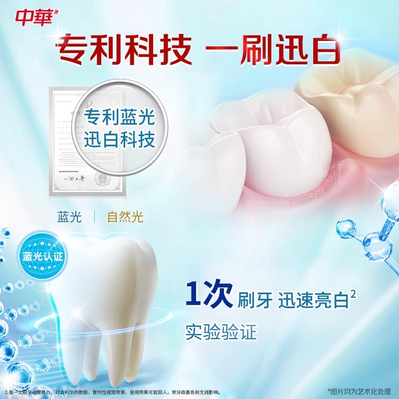 中华魔丽迅白牙膏蓝光迅白科技清新口气 冰极薄荷味100g*1支高清大图
